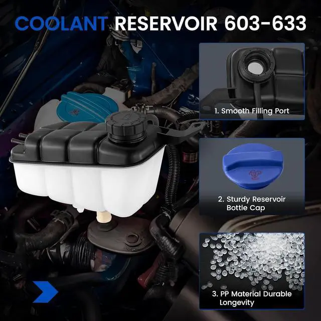 Alt view image 4 of 7 - 603-633 Coolant Tank for Mercedes CL/G-Class 00-08 | Fits Mercedes CL500/CL600/CL55/CL65/G500 2000-2008; OE 2205000049; Pressurized, with sensor; Direct replacement