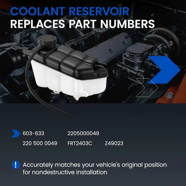Alt view image 3 of 7 - 603-633 Coolant Tank for Mercedes CL/G-Class 00-08 | Fits Mercedes CL500/CL600/CL55/CL65/G500 2000-2008; OE 2205000049; Pressurized, with sensor; Direct replacement