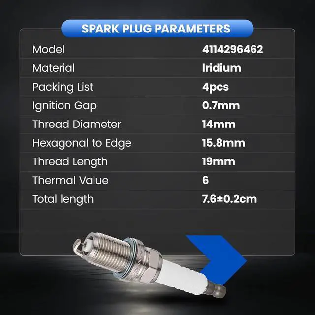 Alt view image 4 of 7 - 4114296462 Iridium Spark Plugs 4 Pack - Compatible with Chevrolet Cruze 2011-2015, 1.8L L4 Engine - Replaces 4114296462 Spark Plug