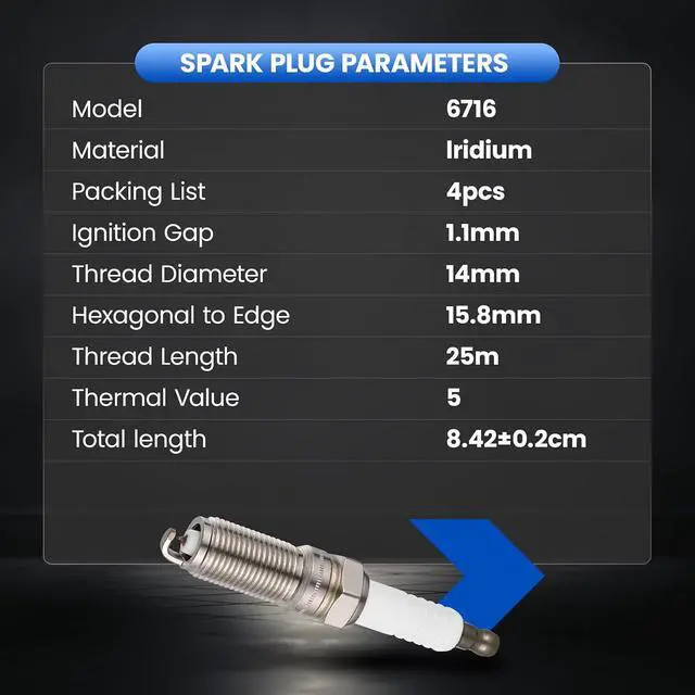 Alt view image 4 of 7 - 6716 Iridium Spark Plugs 4 Pack - Compatible with GMC Canyon, Compatible with Cadillac ATS, Envision, Chevy Colorado 2.5L (2015-2021) - Replaces 6716 Spark Plug for GM 2.5L L4 Engines