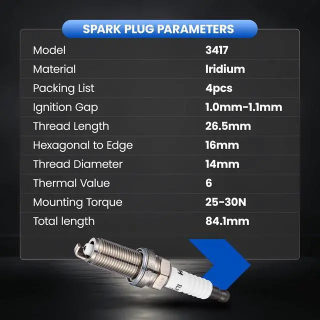 Alt view image 7 of 7 - 3417 SK16HR11 Iridium Spark Plugs 4 Pack - Compatible with INFINITI FX35 FX45 G35 I35 M35 Cherokee Challenger Charger Dart Santa Fe Optima 4Runner Camry FJ Cruiser, 2.0L 2.5L 4.0L Engine