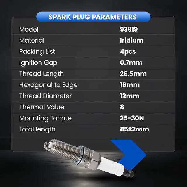 Alt view image 7 of 7 - 93819 Iridium Spark Plugs 4 Pack - Compatible with Kia Niro 2017-2020 Compatible with Hyundai Ioniq 2017-2020, 1.6L Engine - Replaces ILKR8Q7 Spark Plug