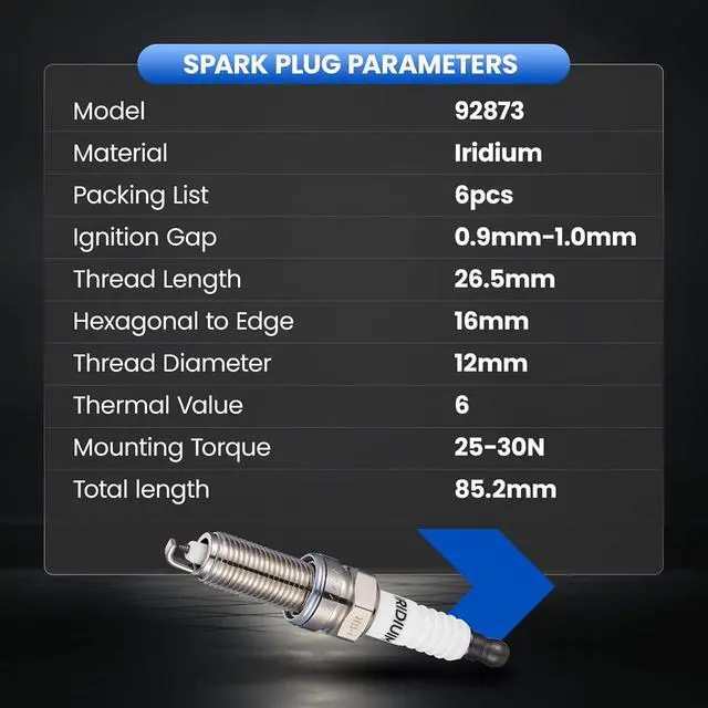 Alt view image 7 of 7 - 92873 Iridium Spark Plugs 6 Pack - Compatible with Hyundai Elantra 2011-2011, Accent 2012-2019, Veloster 2012-2017 Compatible with Kia Soul 2012-2019, Rio 2012-2019, 1.6 1.8 - Replaces LZKR6AIX