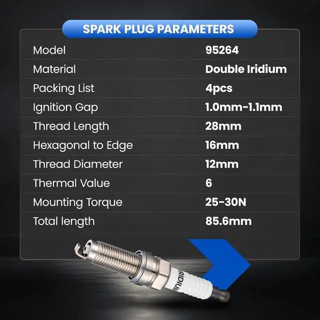 Alt view image 7 of 7 - 95264 Double Iridium Spark Plugs 4 Pack - Compatible with Mitsubishi Outlander 2014-2020, 2.4L L4 Engine - Replaces DILKR6D11G, 1822A088 Spark Plug