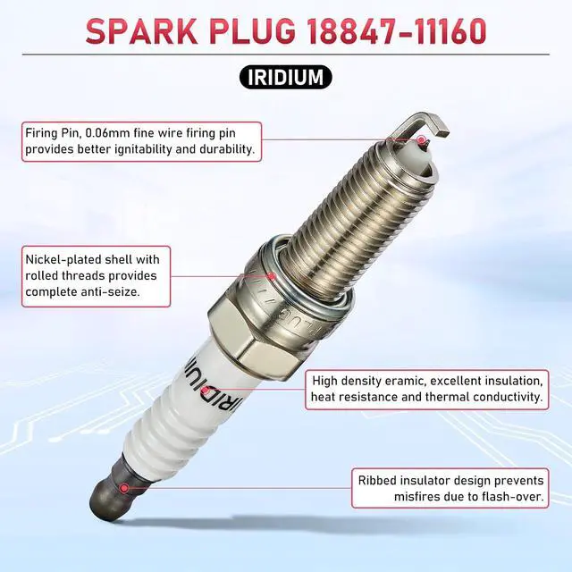 Alt view image 2 of 7 - 18847-11160 Iridium Spark Plugs 4 Pack Compatible with Hyundai Santa Fe Sport 2013-2016 Tucson 2014-2015 Sonata 2011-2014 Compatible with Kia Sportage 2011-2016 2.4 L4 Engine