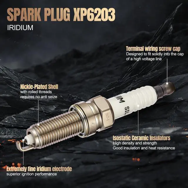 Alt view image 2 of 7 - Set of 4 Iridium Spark Plugs XP6203 Compatible with Equus Genesis Santa Fe Sport Sonata Tucson Borrego Optima Sorento K900 2.4L 4.6L 5.0L L4 V8 Replacement for SILZK6RB10E