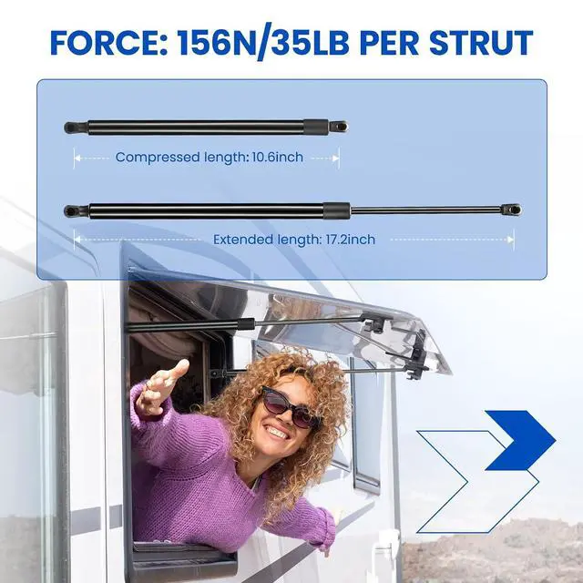Alt view image 2 of 7 - C16-04445 17" Gas Strut 17 inch 55Lbs/245N Struts Shock Lift Support Gas Spring for ARE ATC Leer Camper Shell,Awning Snugtop,Topper Canopy,Truck Cap,Pickup Window,RV door,Toolbox Lid, 2 Pcs Set