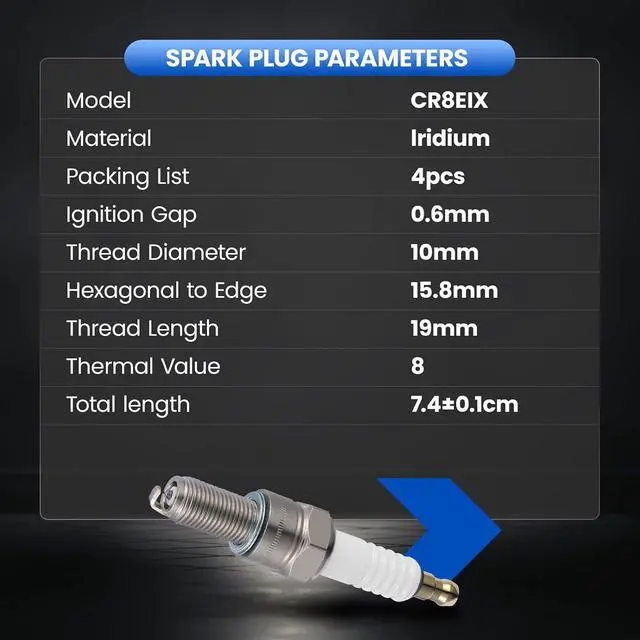 Alt view image 4 of 7 - CR8EIX Iridium Spark Plugs 4 Pack - Compatible with Ferrari F355 Berlinetta 1994 1995 1996, 3.5L V8 Engine - Replaces 4218 Spark Plug