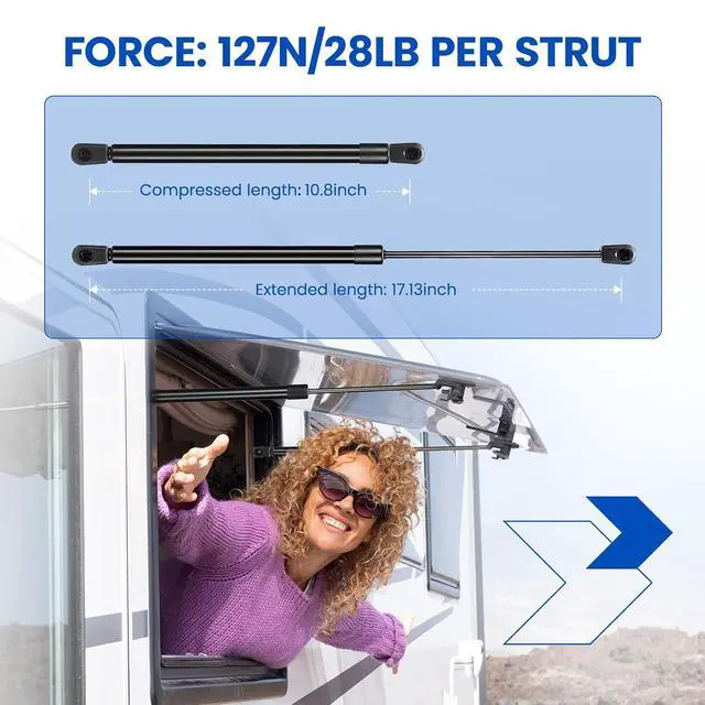Alt view image 2 of 7 - C16-02622 17" Gas Strut 17 inch 28Lbs/125N Struts Shock Lift Support Gas Spring for Leer ARE SnugTop Camper Shell Truck Topper Rear Window,Truck Pickup Cab Canopy Door Replacement Struts, 2 Pcs