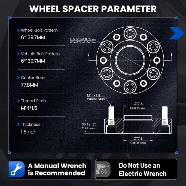 Alt view image 3 of 7 - 6x139.7 Wheel Spacers 1.5 inch Compatible with Ram 1500 2019-2024,77.8mm Center Bore & 6 Lug Forged Wheel Adapters M14x1.5, 4PCS
