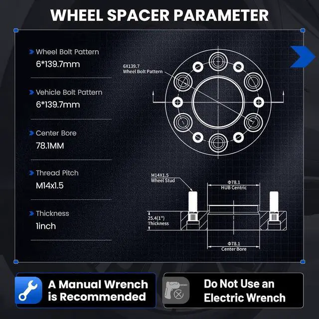 Alt view image 3 of 7 - 6x5.5 Wheel Spacers 1 inch Compatible with Chevy 1999-2023 Silverado Sierra 1500 Avalanche 1500 Tahoe Yukon, 6x139.7mm 6 Lug M14x1.5 & 78.1mm Hub Bore Hubcentric Wheel Spacer,4PCS