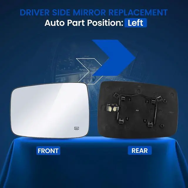 Alt view image 2 of 7 - Driver Left Side Heated Mirror Glass 68050299AA 68079363AA Compatible With Dodge Ram 1500 2500 2009-2018 Driver Left Side LH Rearview Mirror Flat Glass with Rear Holder & Backing Plate