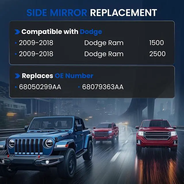 Alt view image 3 of 7 - Driver Left Side Heated Mirror Glass 68050299AA 68079363AA Compatible With Dodge Ram 1500 2500 2009-2018 Driver Left Side LH Rearview Mirror Flat Glass with Rear Holder & Backing Plate
