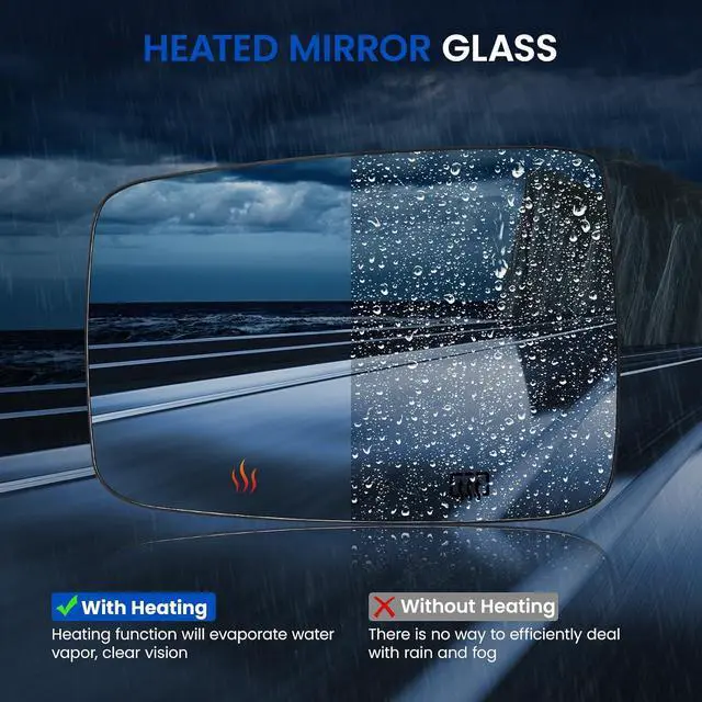 Alt view image 5 of 7 - Driver Left Side Heated Mirror Glass 68050299AA 68079363AA Compatible With Dodge Ram 1500 2500 2009-2018 Driver Left Side LH Rearview Mirror Flat Glass with Rear Holder & Backing Plate