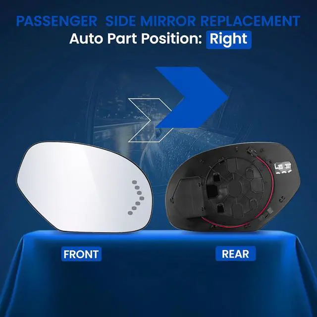 Alt view image 2 of 7 - Passenger Right Side Heated Mirror Glass Compatible With Cadillac Escalade Chevy Silverado Tahoe Suburban Avalanche Yukon Sierra 2007-2014 Side Mirror with Turn Signal Replaces GM1325138