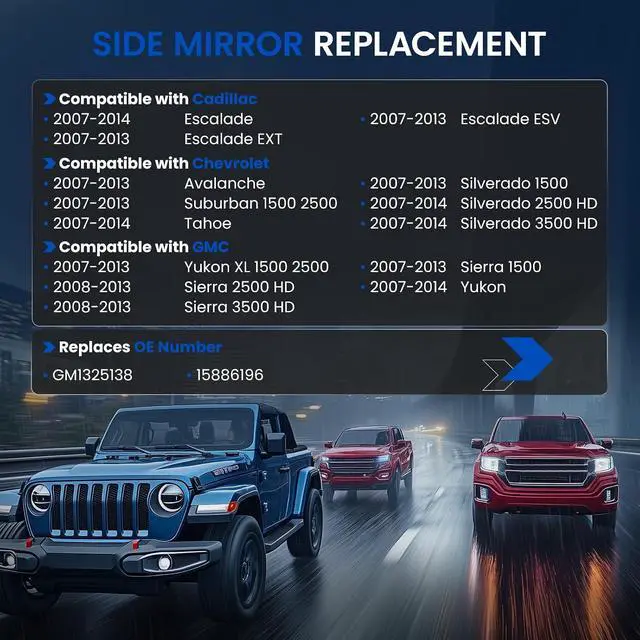 Alt view image 3 of 7 - Passenger Right Side Heated Mirror Glass Compatible With Cadillac Escalade Chevy Silverado Tahoe Suburban Avalanche Yukon Sierra 2007-2014 Side Mirror with Turn Signal Replaces GM1325138