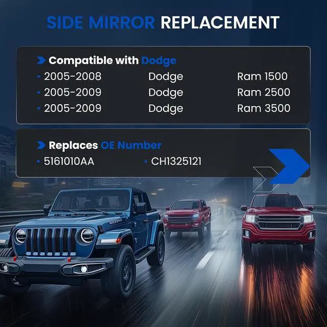 Alt view image 3 of 7 - Passenger Right Side Blind Spot Mirror Glass Compatible With Dodge Ram 1500 2500 3500 2005 2006 2007 2008 Mirrors - Side Rear View Heated Mirror with Rear Holder Replaces 5161010AA CH1325121