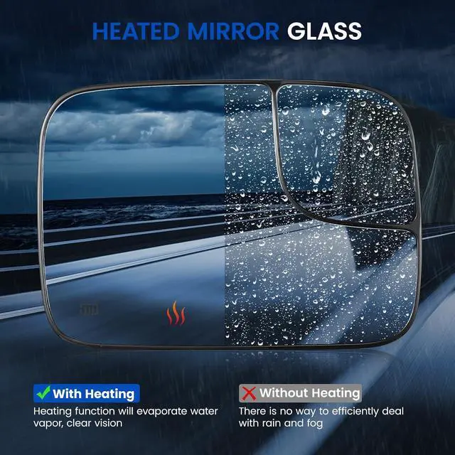 Alt view image 4 of 7 - Passenger Right Side Blind Spot Mirror Glass Compatible With Dodge Ram 1500 2500 3500 2005 2006 2007 2008 Mirrors - Side Rear View Heated Mirror with Rear Holder Replaces 5161010AA CH1325121