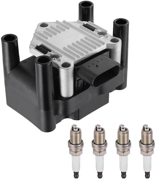 Main image of 1-Pack UF277 Ignition Coils & 4-Pack 6418 Spark Plugs Kit Compatible with Volkswagen Jetta 1999-2001, Golf 1999-2001, Beetle 1999-2001, 2.0L - Replaces 032905106, 032905106B 032905106F & more