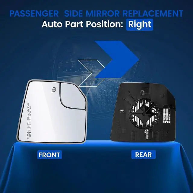 Alt view image 2 of 7 - Passenger Right Side Heated Mirror Glass FL3Z17K707A Compatible With Ford F150 Mirrors 2015 2016 2017 2018 2019 2020, Right Side RH Rearview Convex Glass Rear View Mirror with Backing Plate