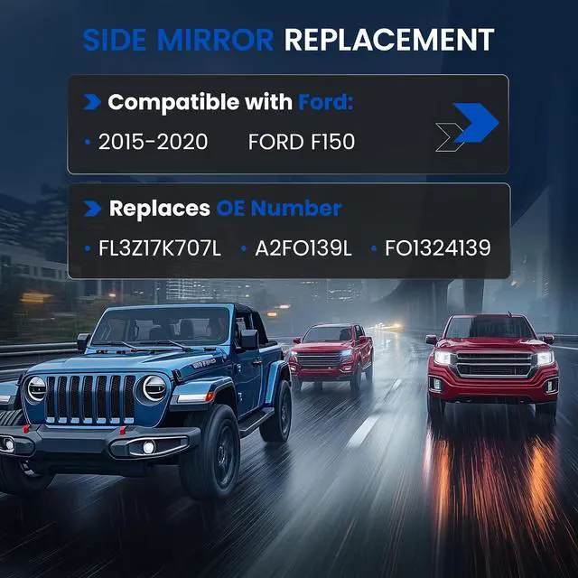 Alt view image 3 of 7 - Passenger Right Side Heated Mirror Glass FL3Z17K707A Compatible With Ford F150 Mirrors 2015 2016 2017 2018 2019 2020, Right Side RH Rearview Convex Glass Rear View Mirror with Backing Plate