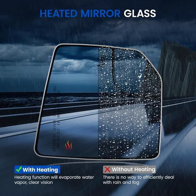 Alt view image 4 of 7 - Passenger Right Side Heated Mirror Glass FL3Z17K707A Compatible With Ford F150 Mirrors 2015 2016 2017 2018 2019 2020, Right Side RH Rearview Convex Glass Rear View Mirror with Backing Plate