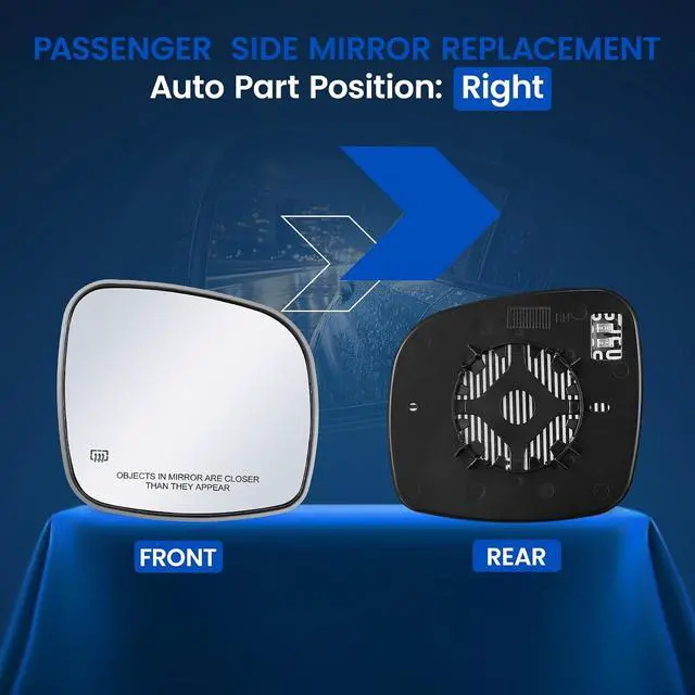 Alt view image 2 of 7 - Passenger Right Side Heated Mirror Glass Compatible With Chrysler Town & Country Compatible With Dodge Grand Caravan 2008-2016 Side Rear View Mirror Convex Glass with Backing Plate 68026176AB