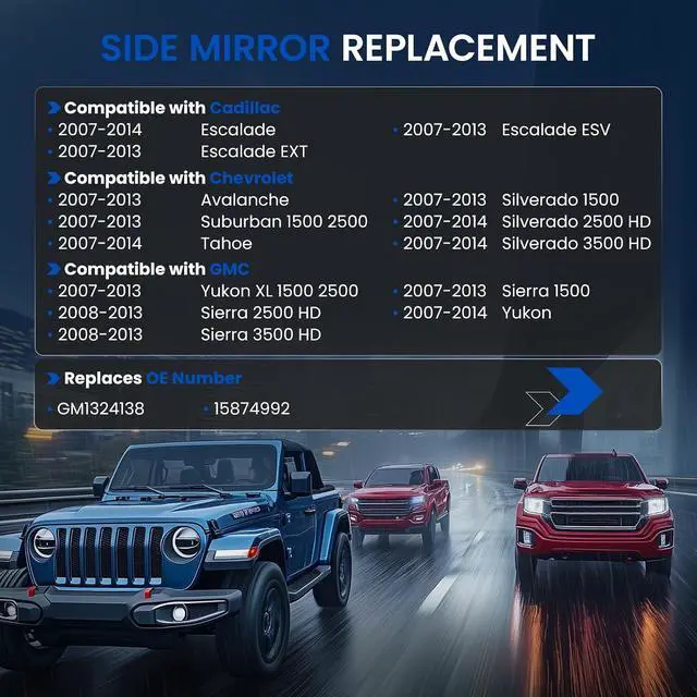 Alt view image 3 of 7 - Driver Left Side Heated Mirror Glass GM1324138 Compatible With Cadillac Escalade Yukon Sierra 1500 Chevy Avalanche Silverado Suburban Tahoe 2007-2014 Rearview Mirror with Signal light