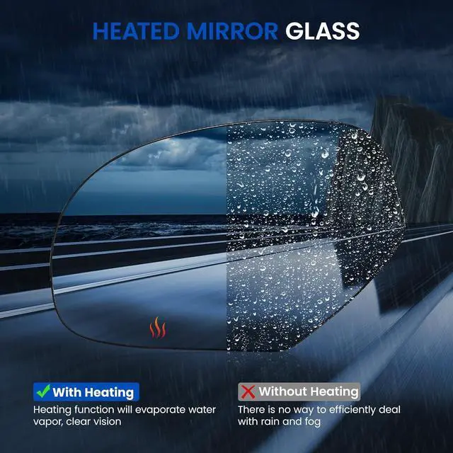 Alt view image 5 of 7 - Driver Left Side Heated Mirror Glass GM1324138 Compatible With Cadillac Escalade Yukon Sierra 1500 Chevy Avalanche Silverado Suburban Tahoe 2007-2014 Rearview Mirror with Signal light