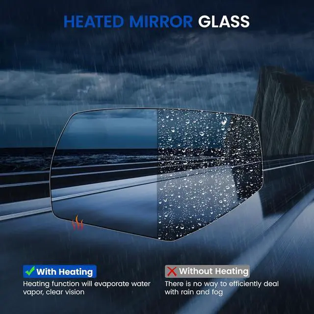 Alt view image 4 of 7 - Driver Left Side Heated Mirror Glass GM1324145 22919747 Compatible With GMC Sierra 1500 Chevy Silverado 1500 2014-2018, Left Side Rearview Mirror Flat Glass with Backing Plate & Rear Holder