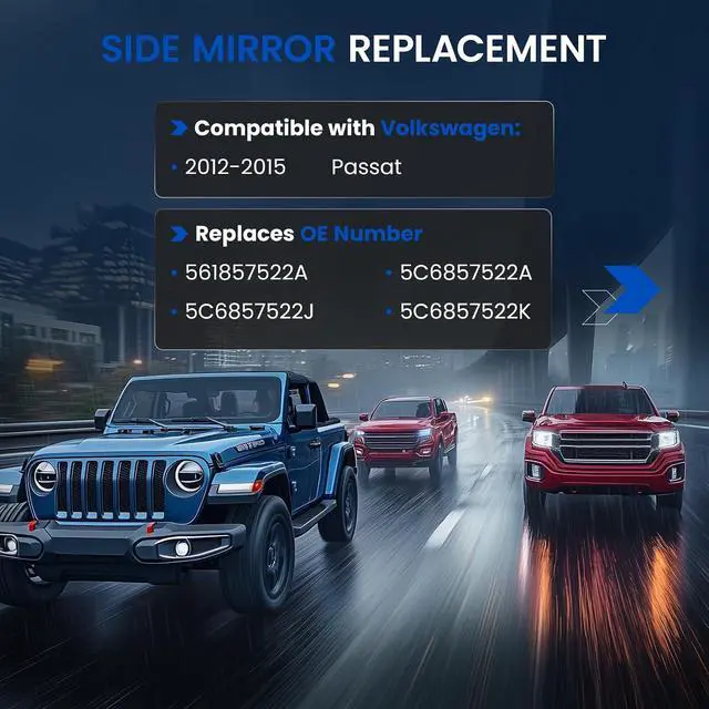 Alt view image 3 of 7 - Driver Left Side Heated Mirror Glass 561857521A 561857522A Compatible With Volkswagen VW Passat 2012-2015, Driver Left Side Rearview Convex Glass Rear View Mirror with Backing Plate