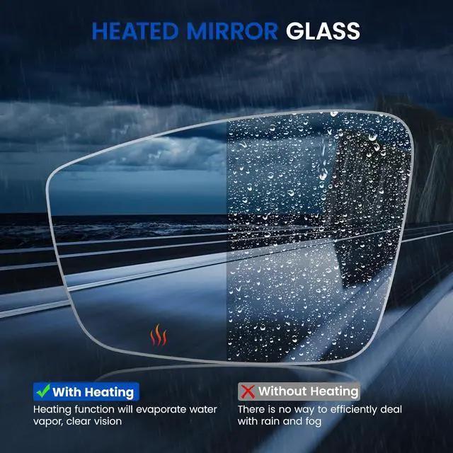 Alt view image 4 of 7 - Driver Left Side Heated Mirror Glass 561857521A 561857522A Compatible With Volkswagen VW Passat 2012-2015, Driver Left Side Rearview Convex Glass Rear View Mirror with Backing Plate