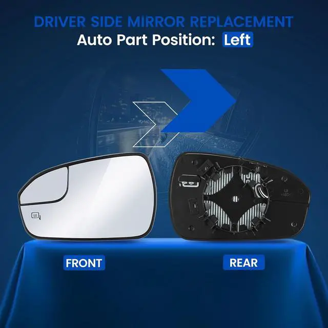 Alt view image 2 of 7 - Driver Left Side Heated Mirror Glass Compatible With Ford Fusion 2013 2014 2015 2016 2017 2018 2019 2020, Left Side View Mirror Convex Glass with Rear Holder Replaces DS7Z17K707F DS7Z-17K707-F