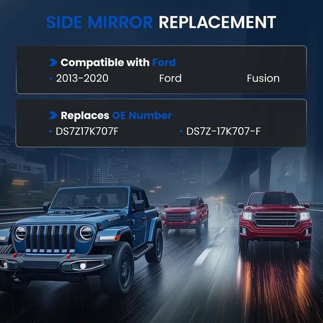 Alt view image 3 of 7 - Driver Left Side Heated Mirror Glass Compatible With Ford Fusion 2013 2014 2015 2016 2017 2018 2019 2020, Left Side View Mirror Convex Glass with Rear Holder Replaces DS7Z17K707F DS7Z-17K707-F