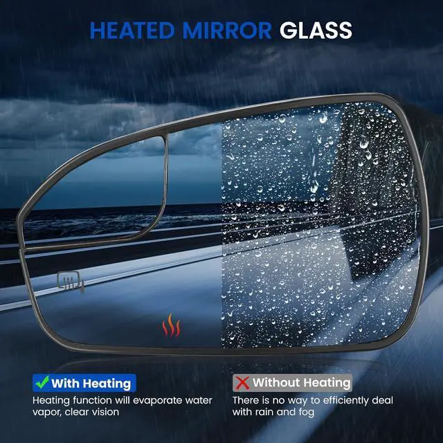 Alt view image 4 of 7 - Driver Left Side Heated Mirror Glass Compatible With Ford Fusion 2013 2014 2015 2016 2017 2018 2019 2020, Left Side View Mirror Convex Glass with Rear Holder Replaces DS7Z17K707F DS7Z-17K707-F