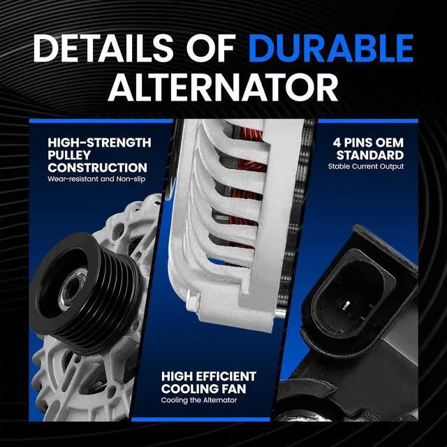 Alt view image 3 of 7 - 11619 Alternator Compatible with Ford Fiesta 2011-2019 1.6L L4 | Replace OE 11619N AE8T-10300-AA BE8Z-10346-A TG12C098. 120A 12V CW 6-Groove Pulley