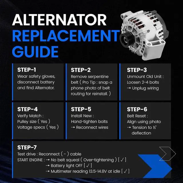 Alt view image 5 of 7 - 11619 Alternator Compatible with Ford Fiesta 2011-2019 1.6L L4 | Replace OE 11619N AE8T-10300-AA BE8Z-10346-A TG12C098. 120A 12V CW 6-Groove Pulley