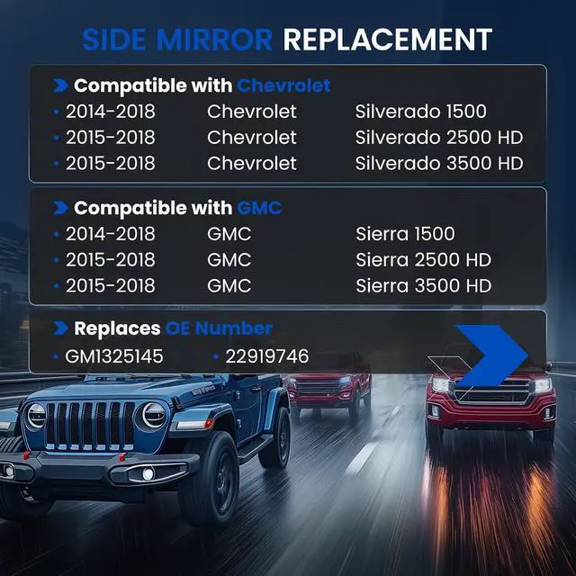 Alt view image 3 of 7 - Passenger Right Side Heated Mirror Glass Compatible With Chevy Silverado 1500 Sierra 1500 2014-2018 Mirrors, Side Rearview Mirror Convex Glass with Backing Plate Replaces GM1325145 22919746