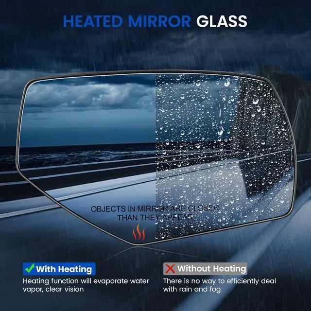 Alt view image 4 of 7 - Passenger Right Side Heated Mirror Glass Compatible With Chevy Silverado 1500 Sierra 1500 2014-2018 Mirrors, Side Rearview Mirror Convex Glass with Backing Plate Replaces GM1325145 22919746