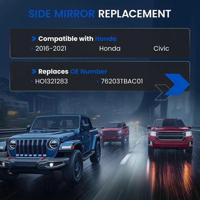 Alt view image 3 of 7 - Passenger Right Side Heated Mirror Glass Compatible With Honda Civic 2016-2021 Passenger Right Side Rear View Mirror Convex Glass with Backing Plate Replaces 76203TBAC01 HO1321283