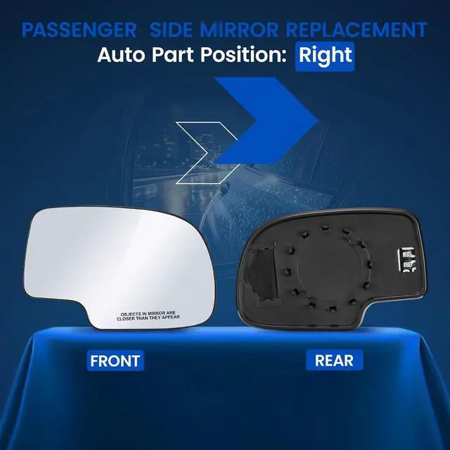 Alt view image 2 of 7 - Passenger Right Side Heated Mirror Glass 88986363 Compatible With Cadillac Escalade Avalanche Tahoe Suburban Yukon Chevy GMC Silverado Sierra 1500 2500 Convex Glass with Backing Plate