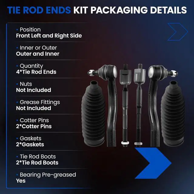 Alt view image 3 of 7 - 6PCS ES80602 ES80603 EV800085 Front Inner/Outer Tie Rod Ends Kit w/Tie Rod Boot Compatible with Toyota Camry 2007-2011
