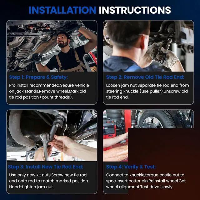 Alt view image 7 of 7 - 6PCS ES80602 ES80603 EV800085 Front Inner/Outer Tie Rod Ends Kit w/Tie Rod Boot Compatible with Toyota Camry 2007-2011