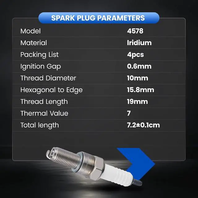 Alt view image 4 of 7 - 4578 Iridium Spark Plugs 4 Pack - Compatible with Suzuki Aprilia Kawasaki Yamaha Textron Argo Arctic Cat KYMCO TGB for Universal Motorcycle - Replaces CR7E Spark Plug