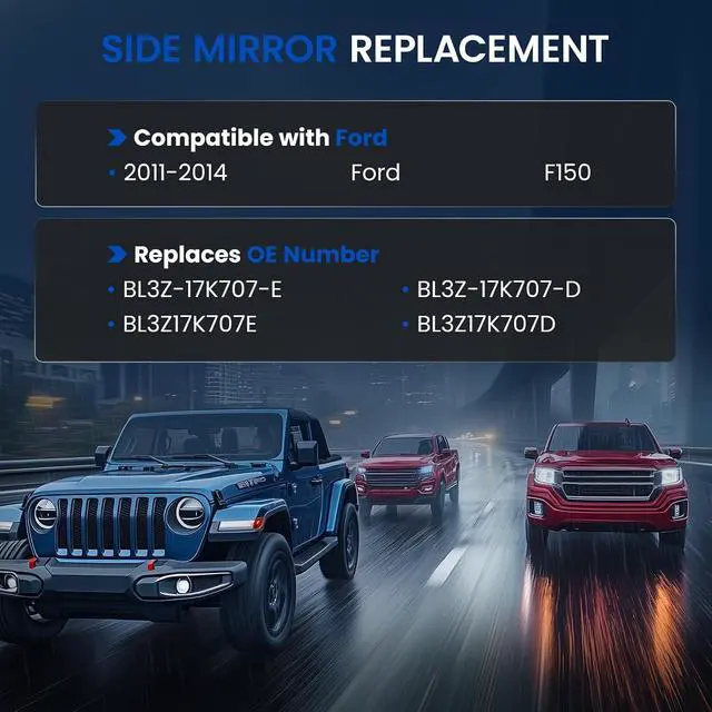 Alt view image 3 of 7 - Driver Left Side Heated Mirror Glass Compatible With Ford F150 2011 2012 2013 2014, Driver Left Exterior Side Blind Spot Mirror Glass with Rear Holder Replaces BL3Z-17K707-E BL3Z17K707E