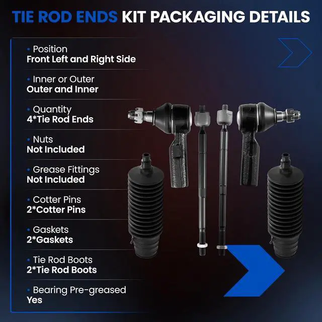 Alt view image 3 of 7 - 6PCS ES3306 EV301 Front Inner/Outer Tie Rod Ends Kit w/Tie Rod Boot Compatible with Lexus 1992-2001 ES300, Compatible with Toyota 1995-2004 Avalon Camry Sienna Solara