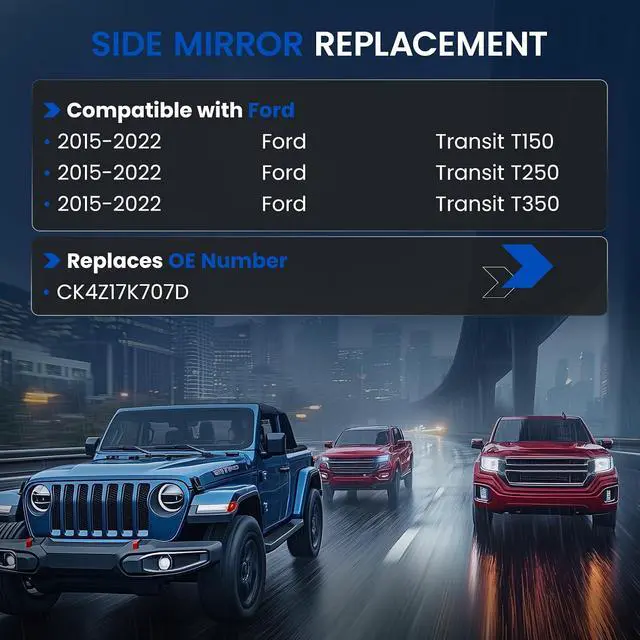 Alt view image 3 of 7 - Passenger Right Side Upper Mirror Glass Compatible With Ford Transit T150 T250 T350 Tow Mirror 2015-2022, Side View Convex Heated Glass with Rear Holder Replaces CK4Z17K707D