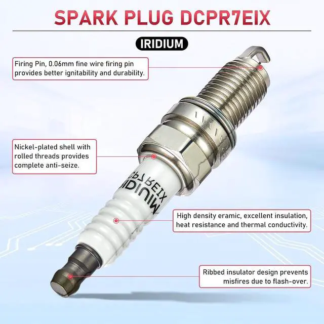 Alt view image 2 of 7 - DCPR7EIX Iridium Spark Plugs 4 Pack Compatible with Harley-Davidson Sportster 1200 1988-2016 Sportster 883 1986-2016 Replacement for 6046 HF170B Spark Plug