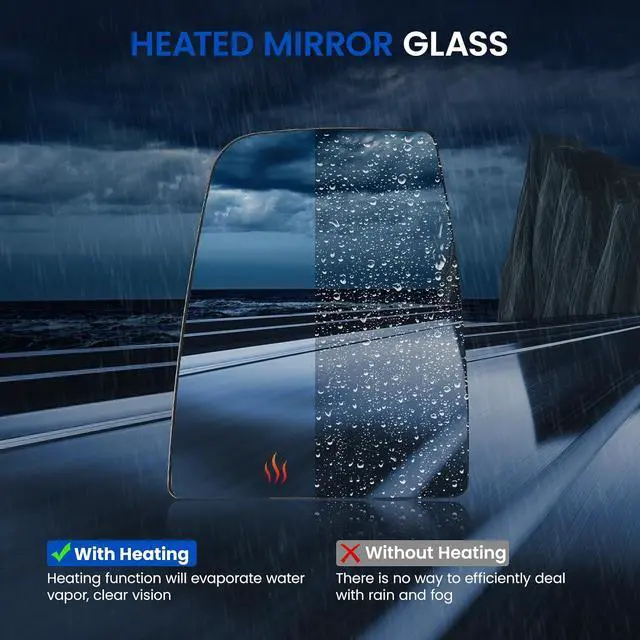 Alt view image 5 of 7 - Driver Left Side Upper Rearview Convex Heated Mirror Glass Compatible With Ford Transit T150 T250 T350 2015-2022, Driver Left Side Rear View Mirror with Rear Holder Replaces CK4Z17K707B