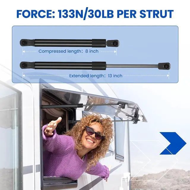 Alt view image 2 of 7 - C16-04464 13 inch 30Lb/133N Gas Struts Shock 13" 30lb Gas Spring Lift Support for Camper Shell Window Pickup Leer Topper Canopy Truck Weatherguard Tool Box Lid C16-04464A C1604464, 2 Pcs Set